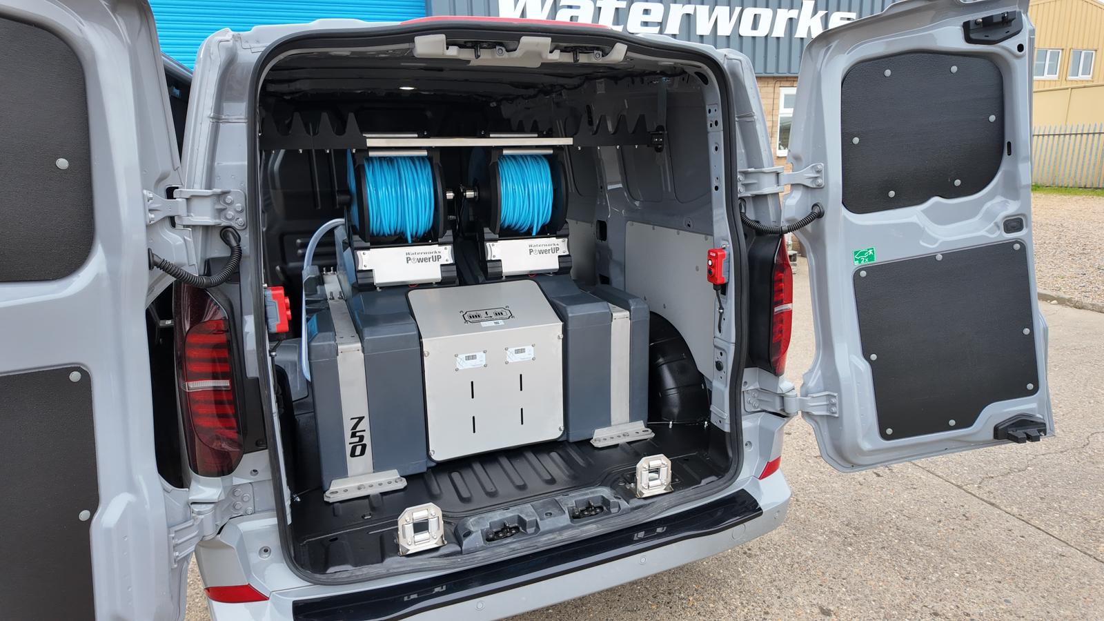Waterworks system installed in a van